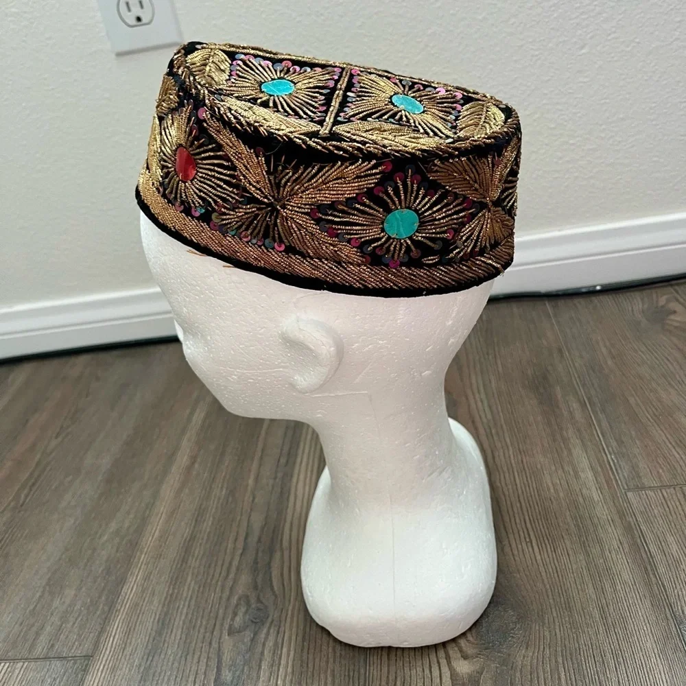 Embroidered Black and Gold Hat